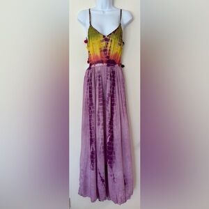 Boohoo Purple Tie-Dye Pom-Pom Women's Maxi-dress Size 4